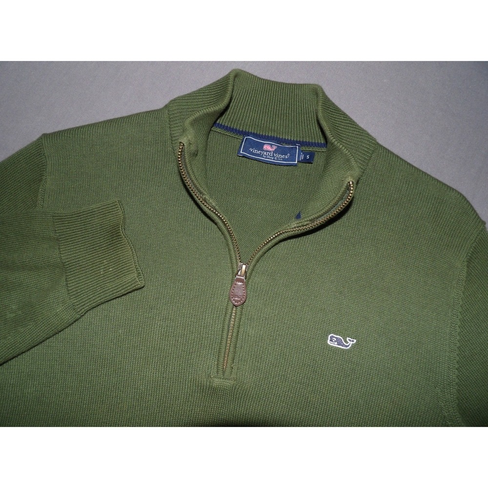 Vineyard Vines 100% Cotton Green Knit Collared 1/4 Zip Sweater Men's Small